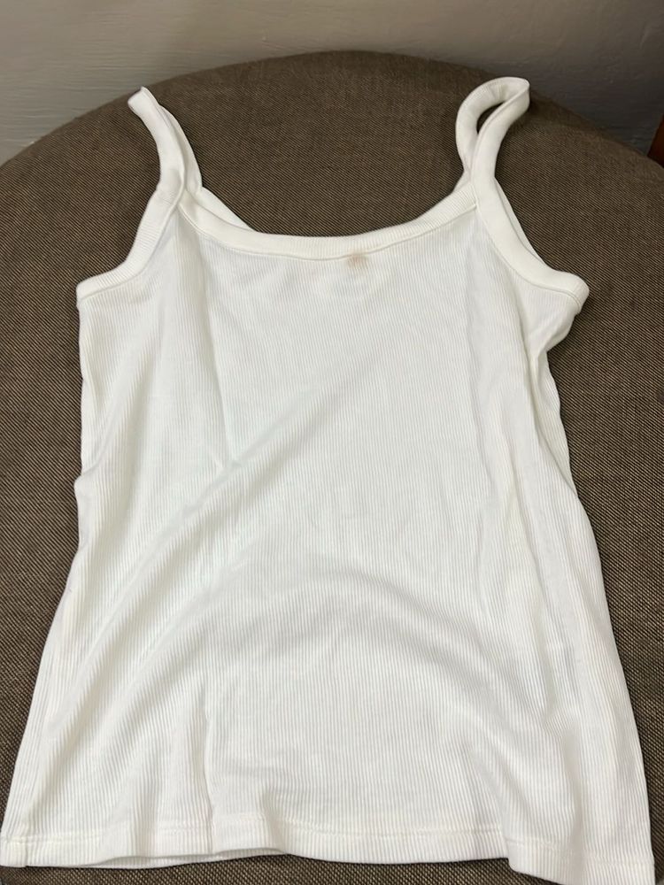 h&amp;m White Ribbed Tank Top