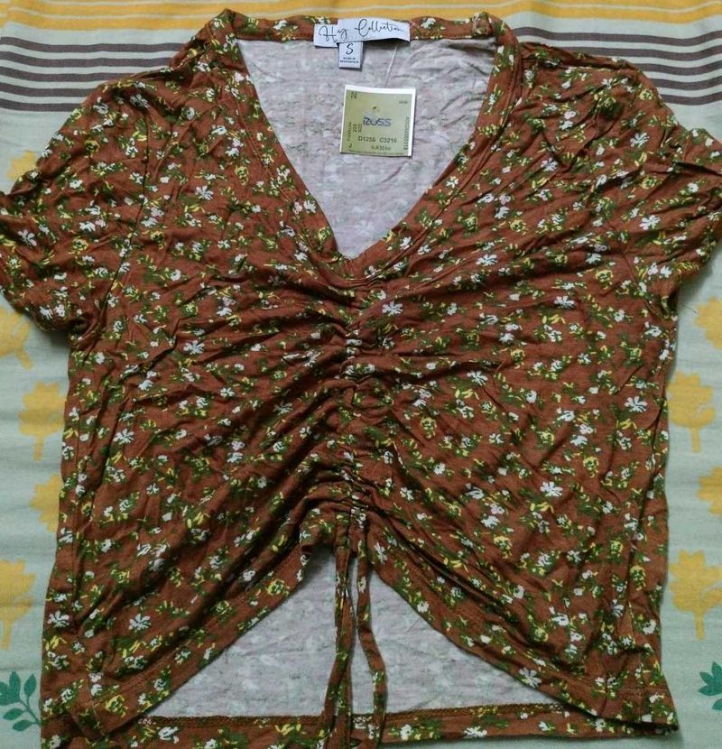 Floral Print Brown Crop Top