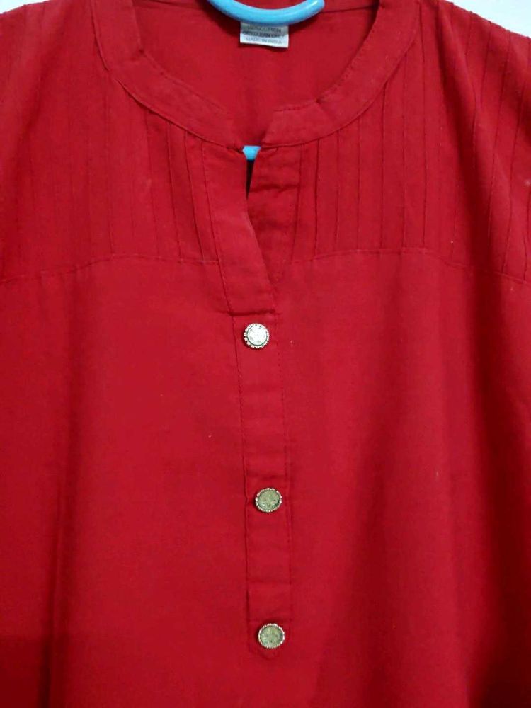 Sober Red Cotton Kurta