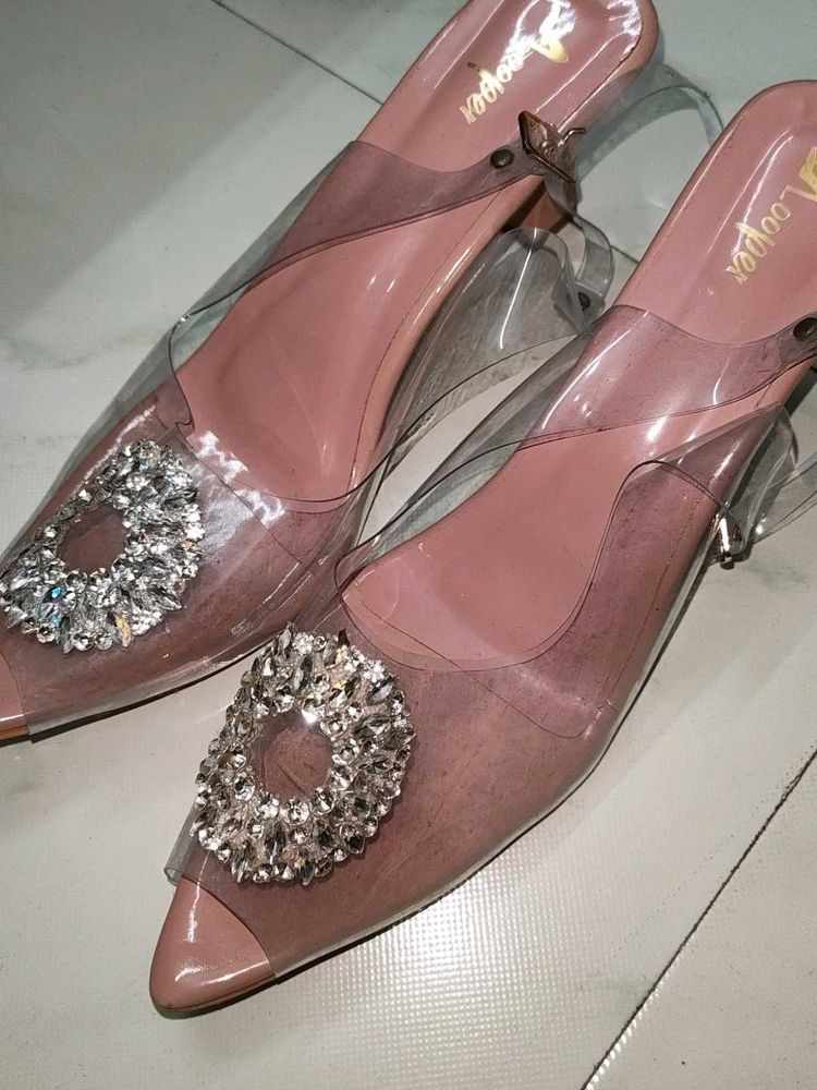 Transparent Heels with Jewel Detail , Never Used