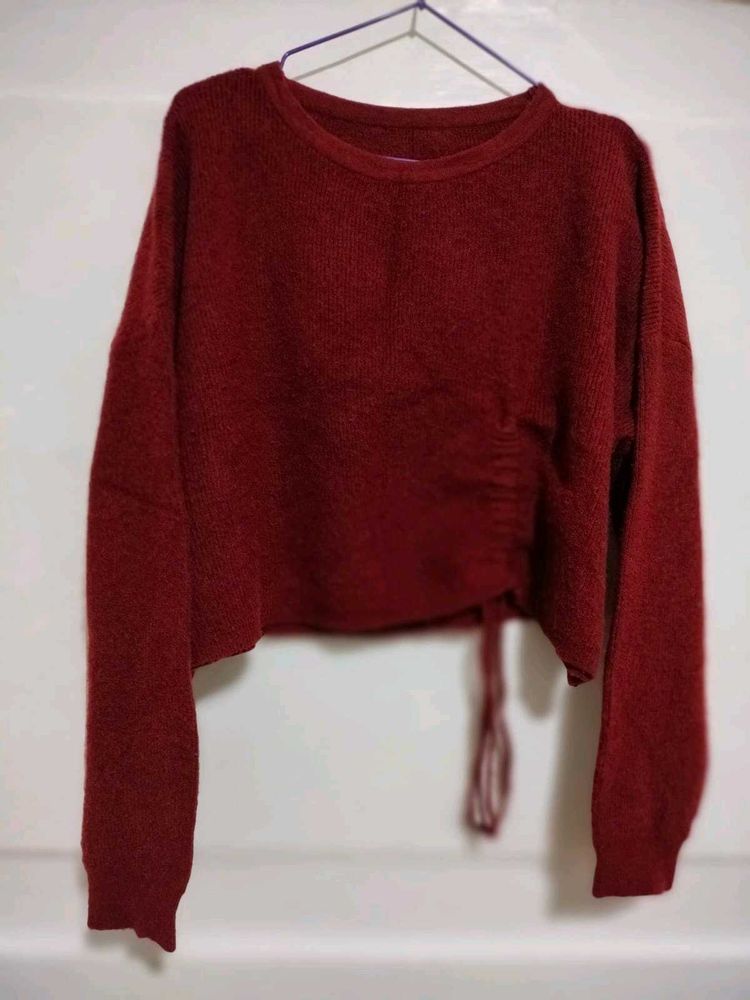 Maroon Knit Cropped Sweater