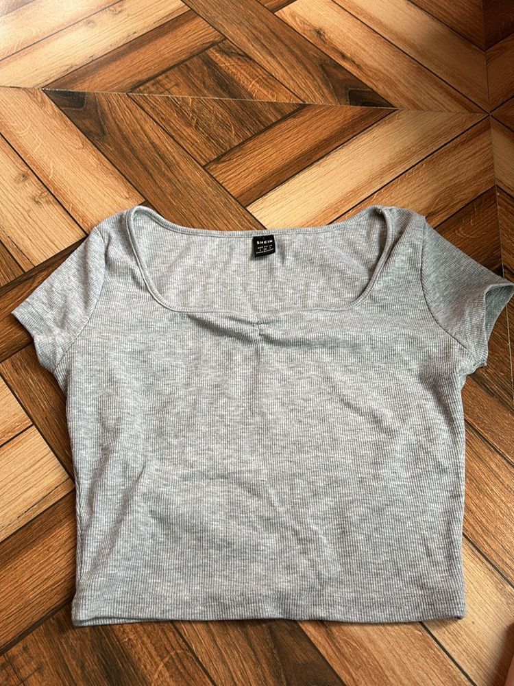 Shein Grey Ribbed Crop Top