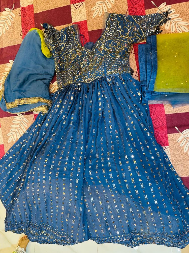 Elegant Blue Embellished Anarkali Suit
