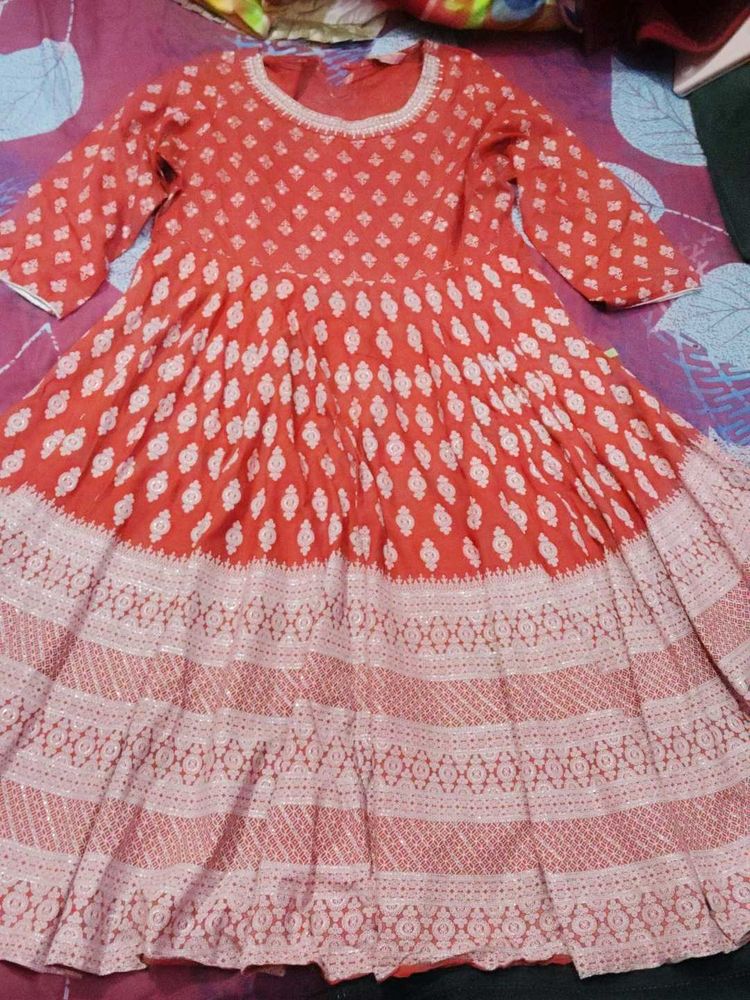 Red &amp; White Printed Kurta