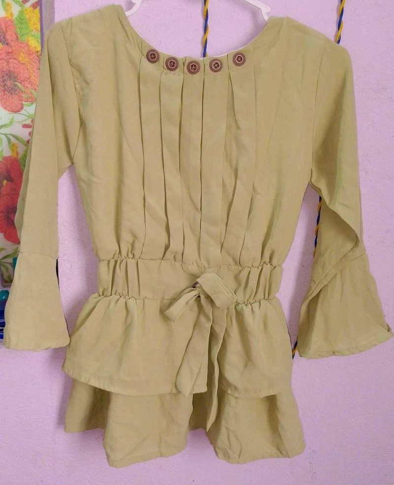 Olive Green Ruffle Blouse