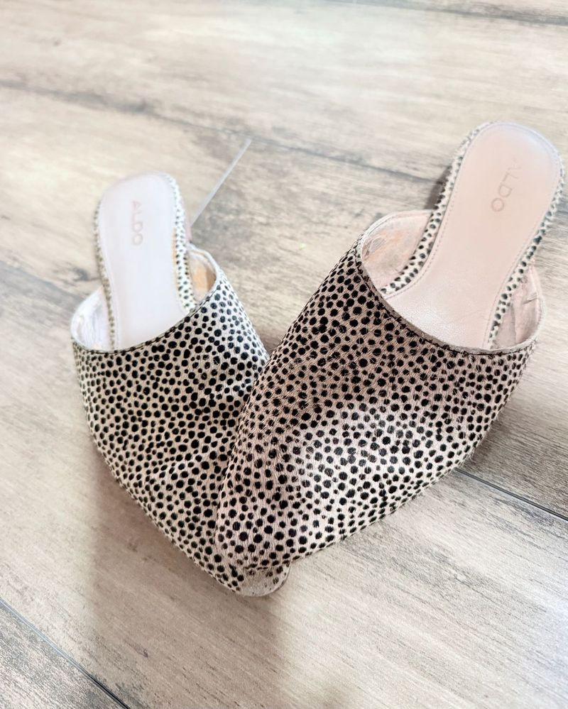Aldo Leather Mules In Leopard Print