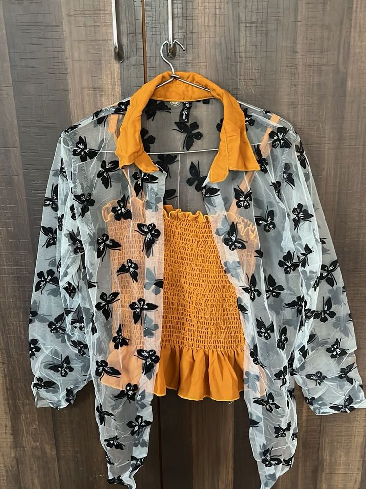 Butterfly Top &amp; Sheer Blouse Set