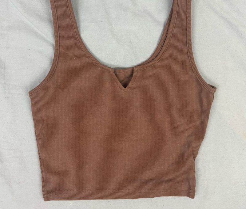 Brown Ribbed Tank Top