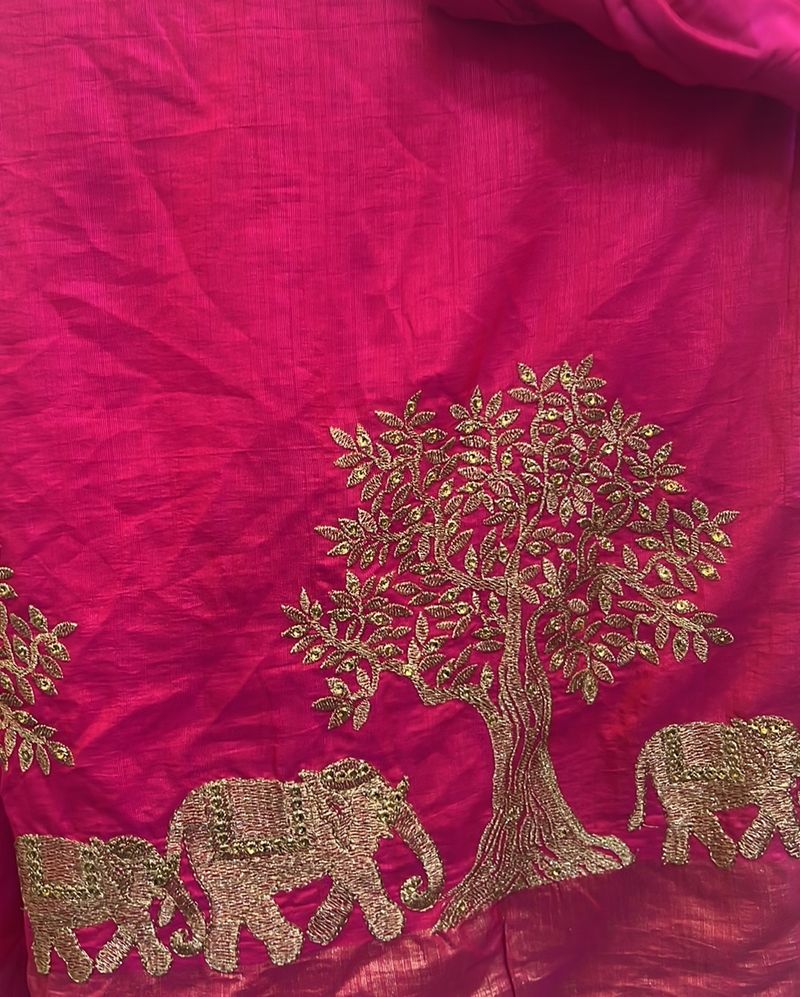Pink Colur , Thread With Golden , Cotton SILk