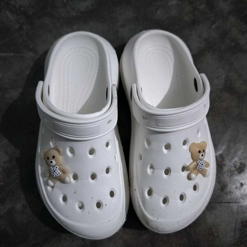 Cute White Clogs with Teddy Bear