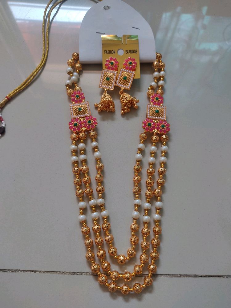 Long Necklace With Earrings- New, Not Used.