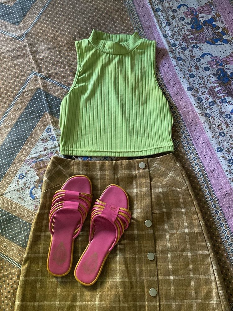 Cute Outfit Set - Top &amp; Skirt And Flats