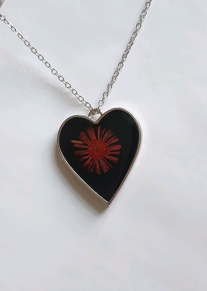 Heart Necklace With Real Dried Flower