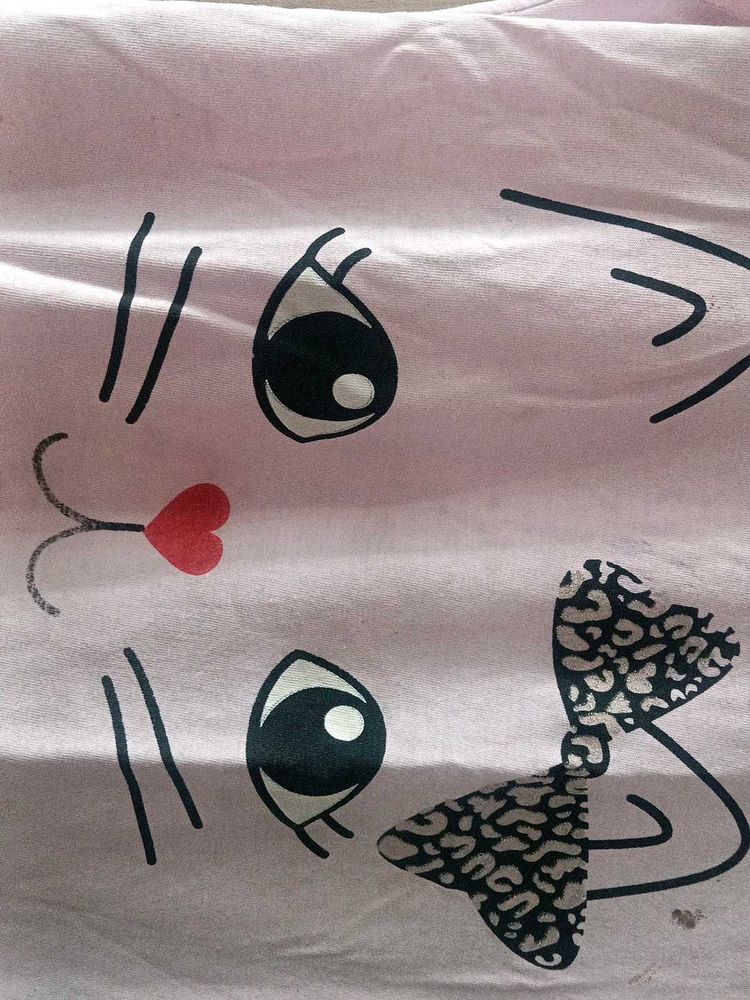 Baby Pink Bow Printed Cat T 👕 Shirt