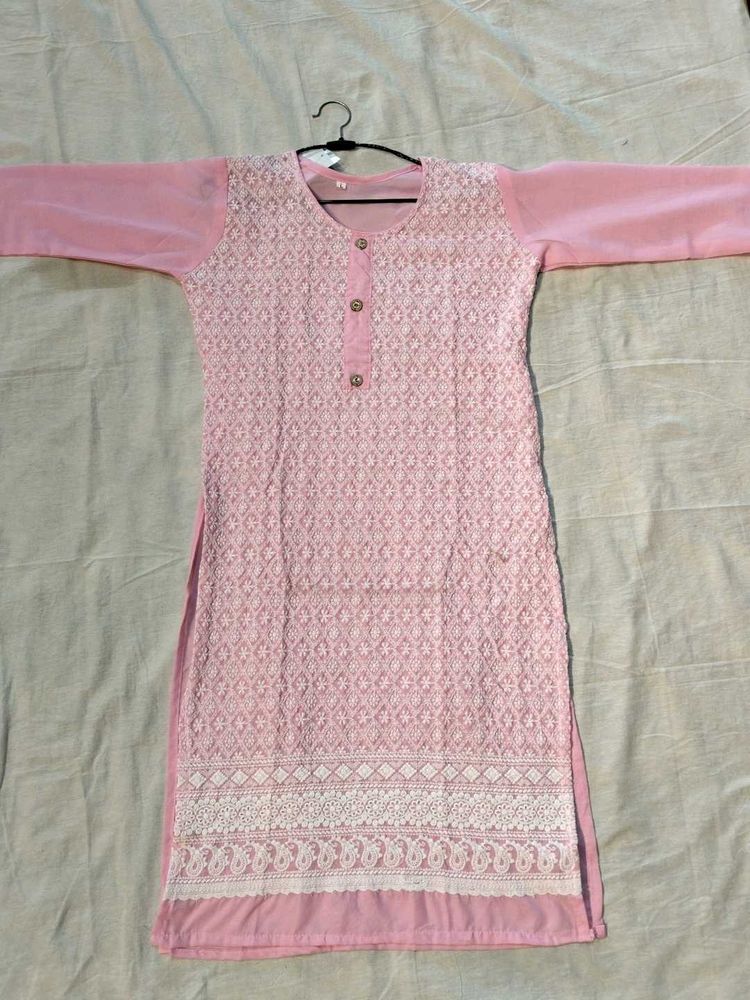 Pink Embroidered Kurti