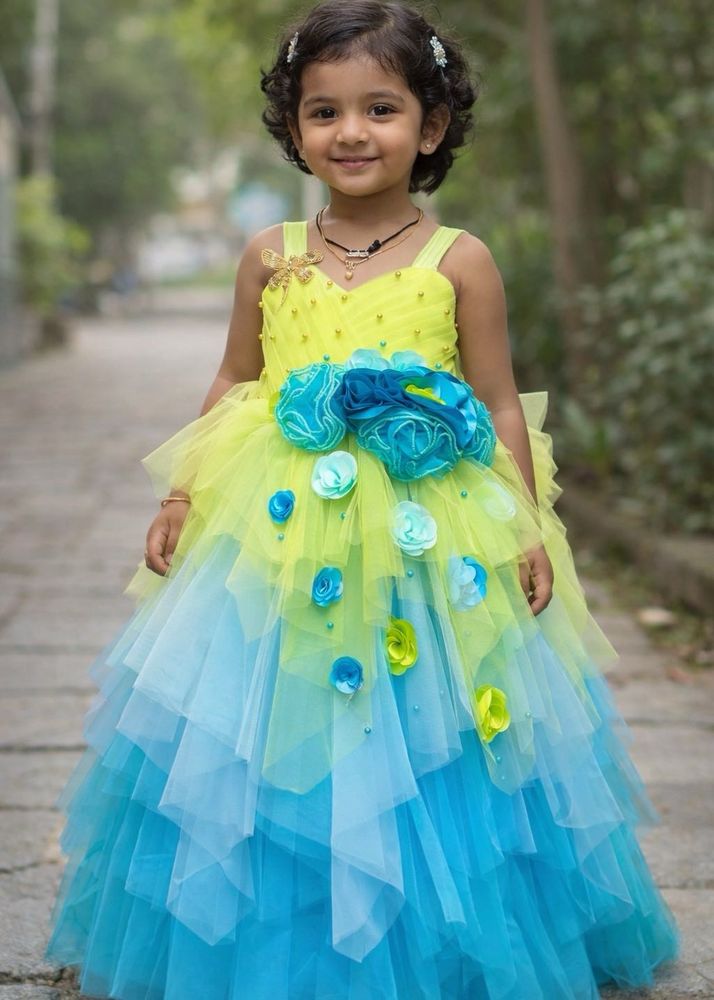 Lime Green And Sea Blue Asymmetrical Layered