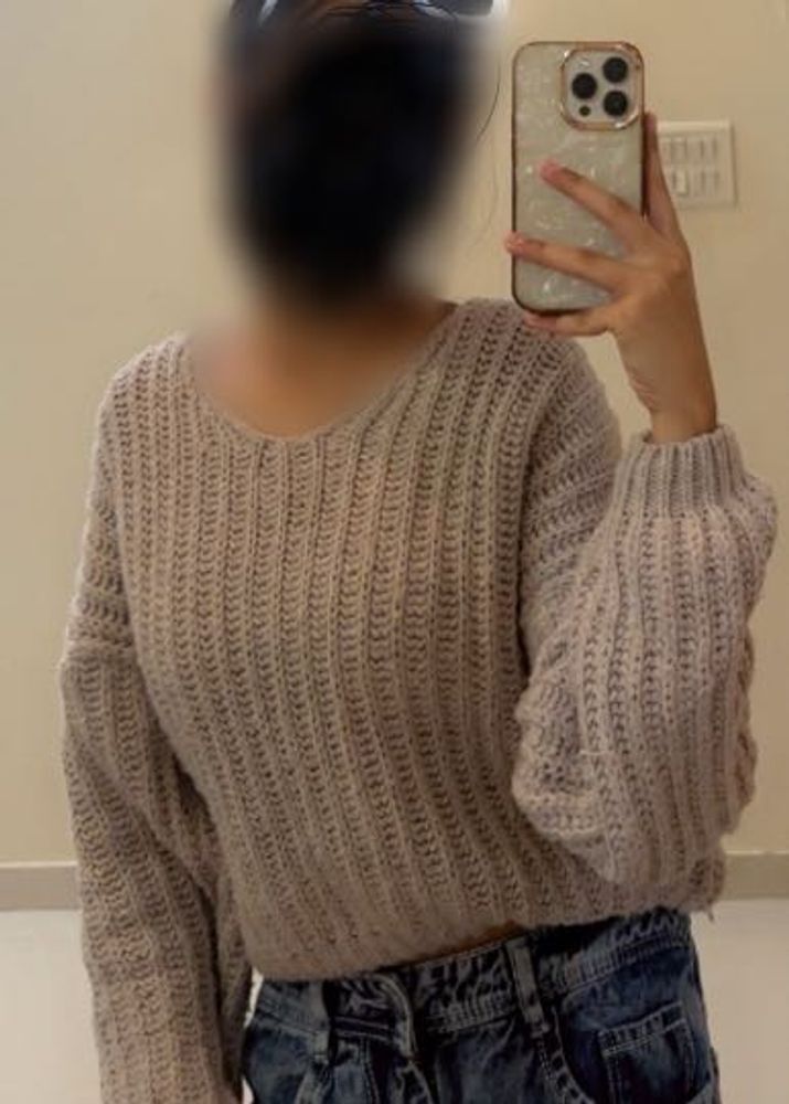 Gray Knit Long Sleeve Top