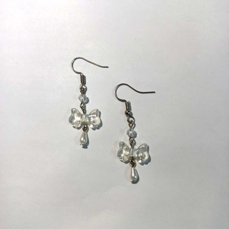 Unique Handmade Clear Bow Earrings with Drop