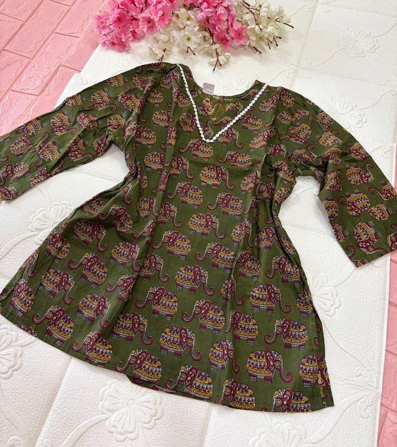 Boho Elephant Breeze Cotton Short Kurta