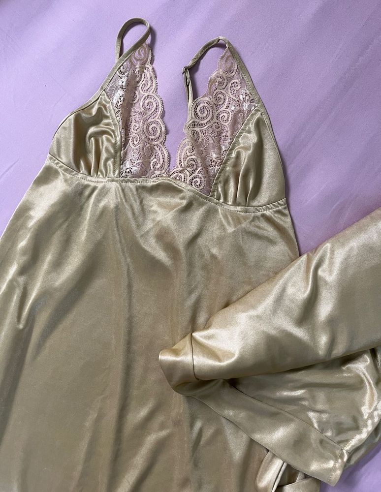 Satin Nightie Slip With Gown
