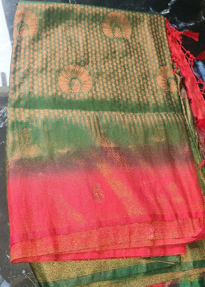 Elegant Green &amp; Red Saree
