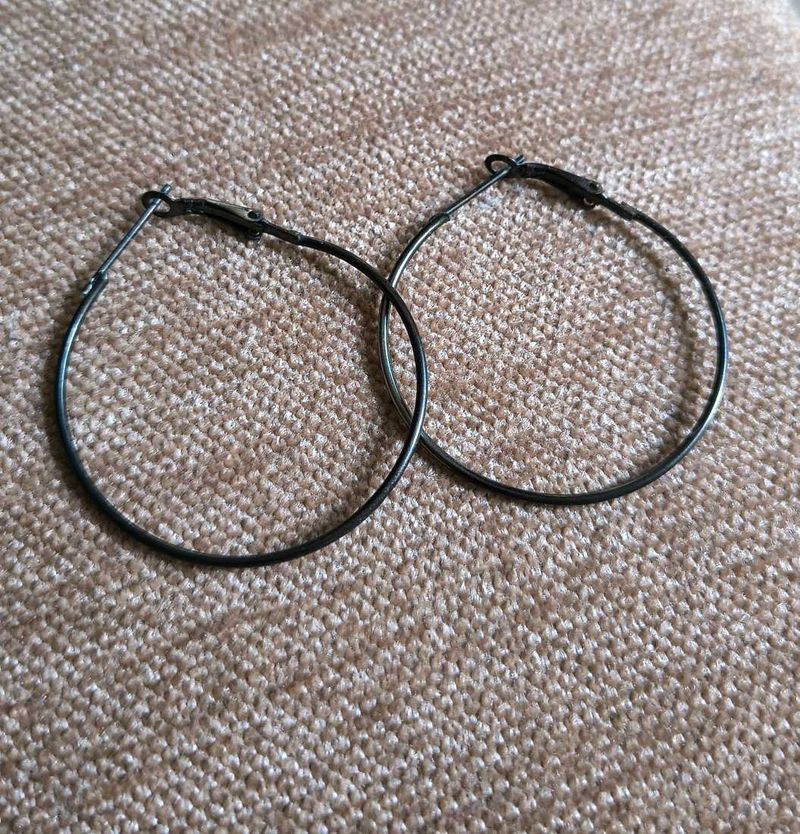 Black and silver  Hoop Earrings