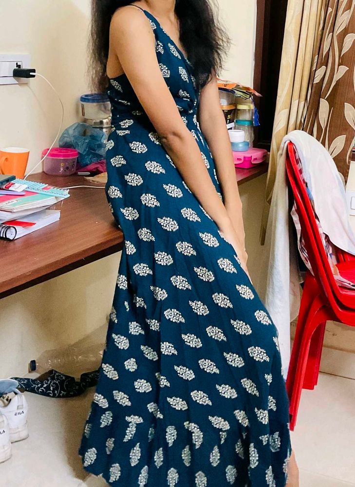 Stylish Blue Printed Maxi Dress