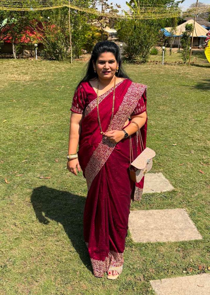 Maroon Saree With Desinger Blouse