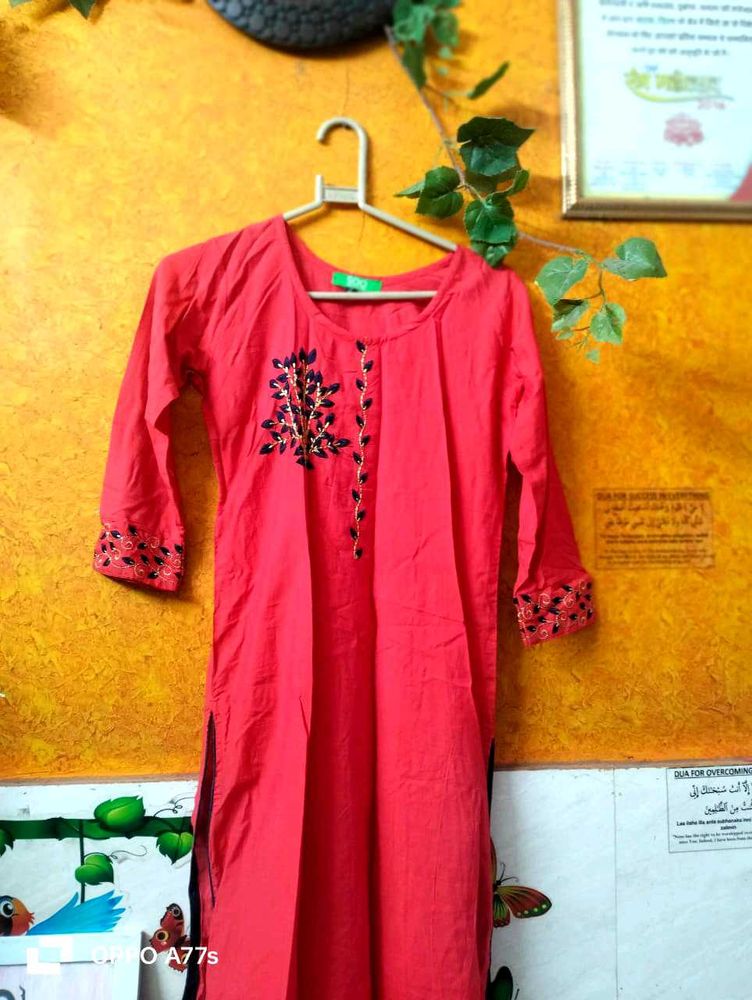 Coral Embroidered Kurti - Classic Style