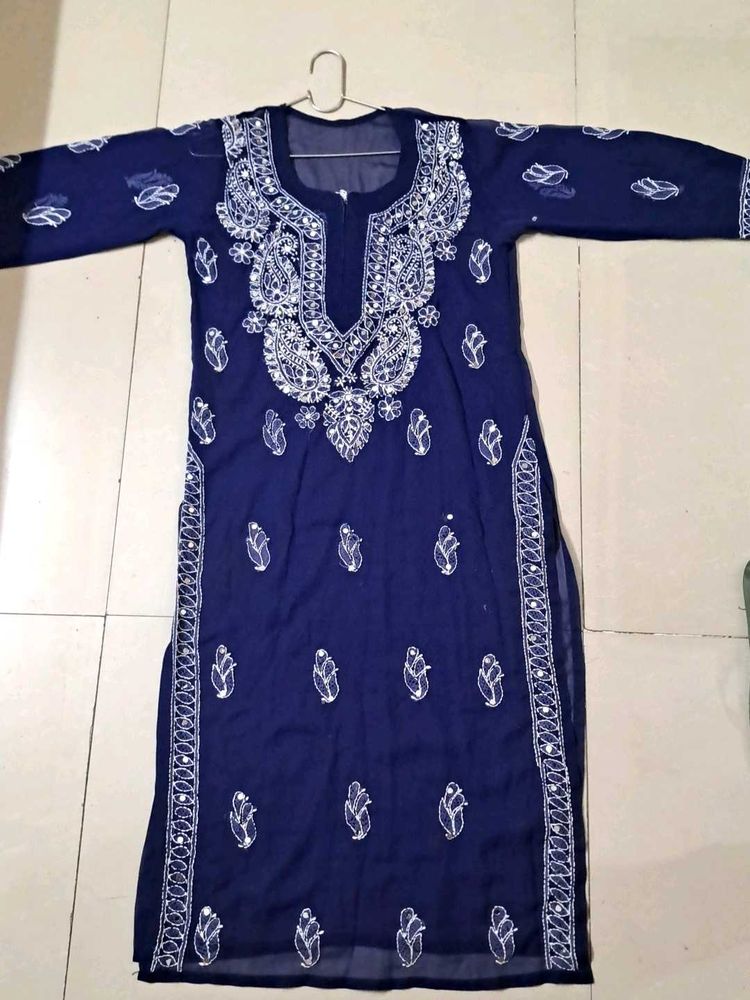 Elegant Navy Blue Chikankari Kurti