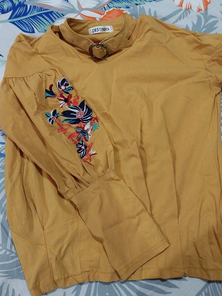 New Full Sleeves Crop Top With Embroidered Sleeve