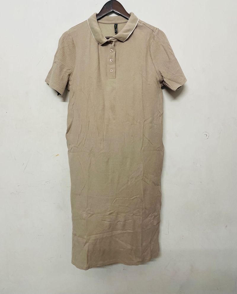 Casual Beige Shirt Dress