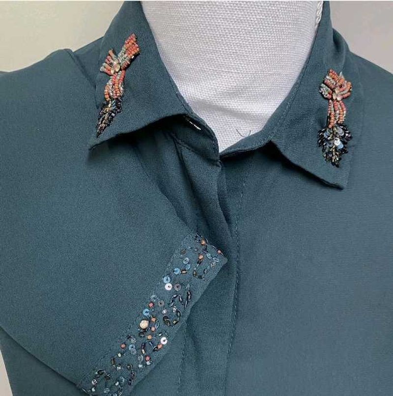 Zara emerald green embellished shirt large size