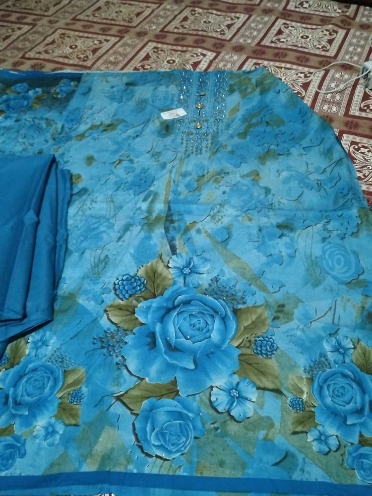Blue Floral Dress Material