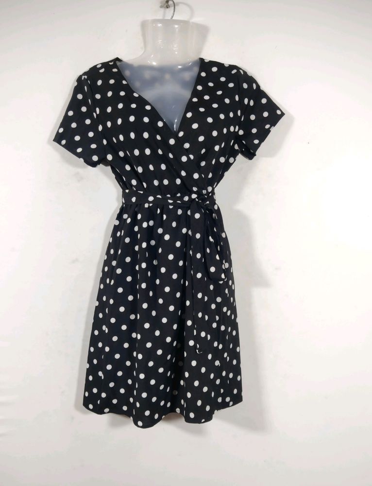 Urbanic Black Polkadot Print Western Dress (Women)