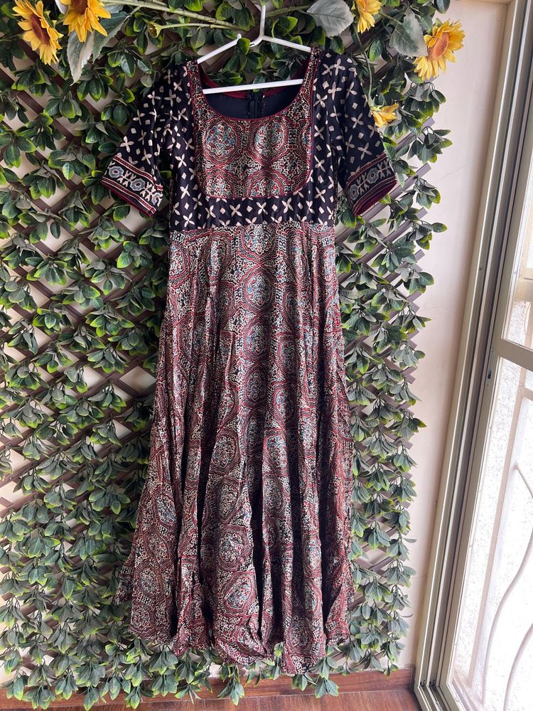 Black Ajrakh Print Anarkali Gown
