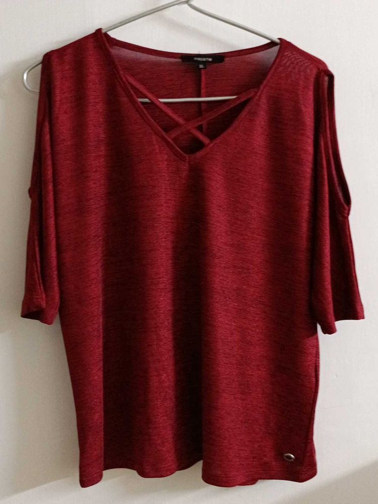 Maroon Cold Shoulder Top