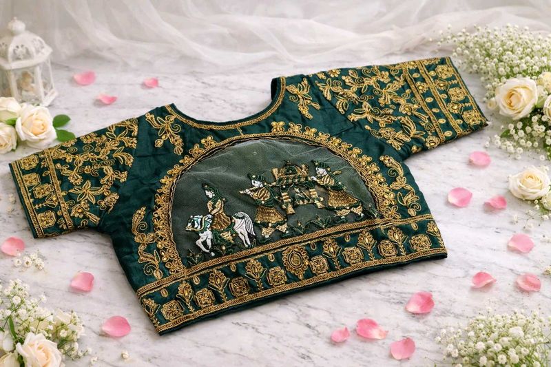 Heavy Wedding Theme Embroidered Green Blouse