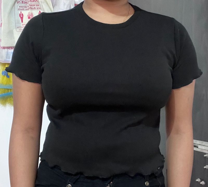 Sassafras Women Black Fitted Top