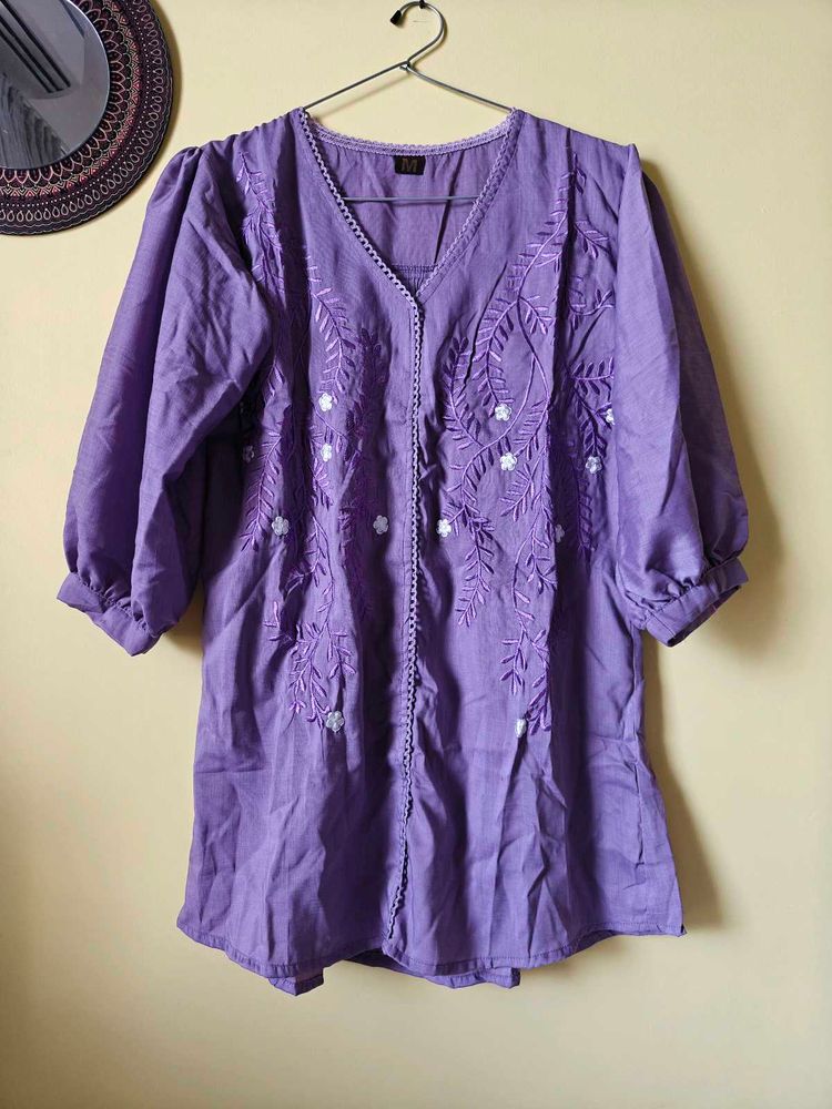 Lavender Love Embroidered Tunic Top