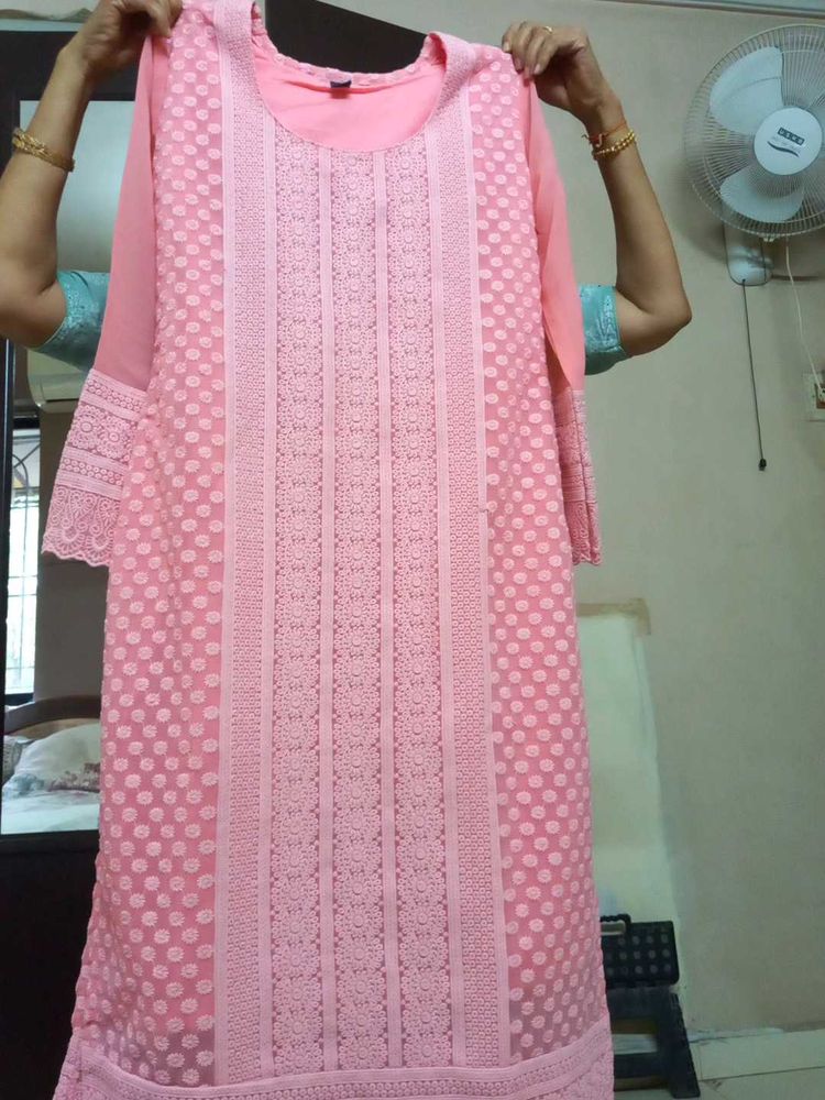 Pink Embroidered Kurti
