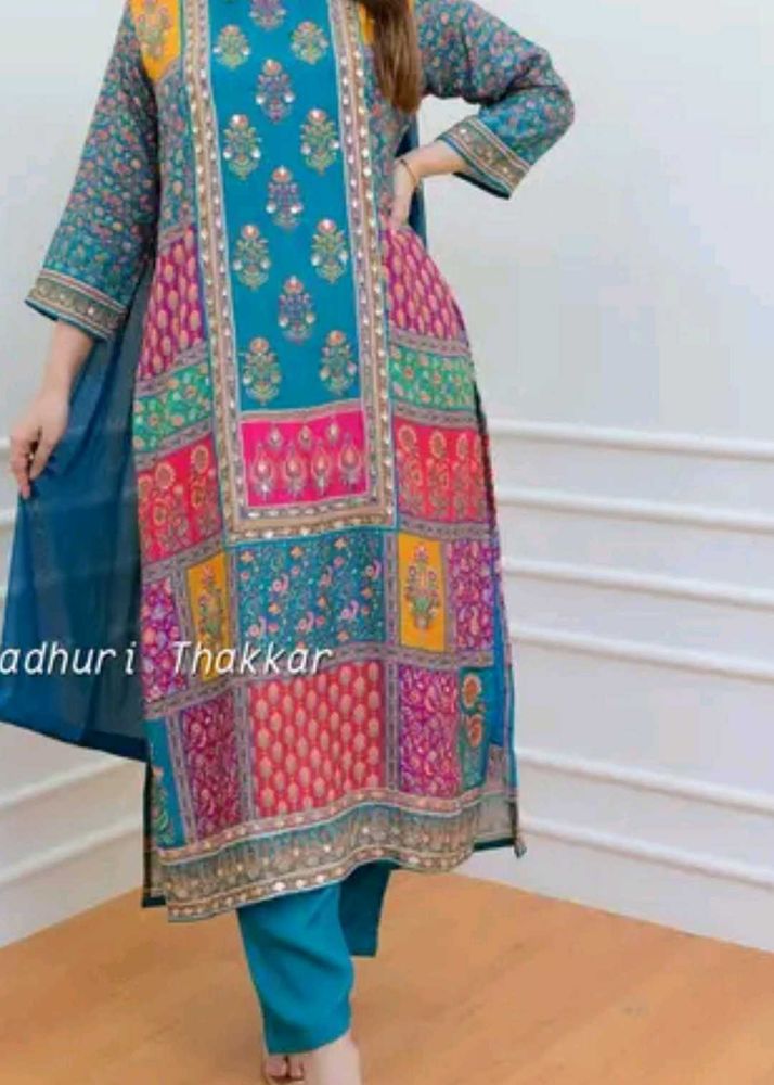 Multi Color Daily Wear Suit With Pant And Dupatta