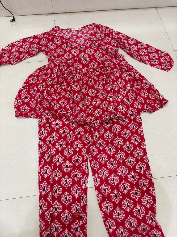 Red Co-ord set kurti and pazama se