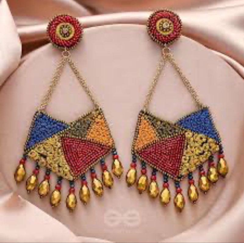 Geometric Beaded Dangle Earrings