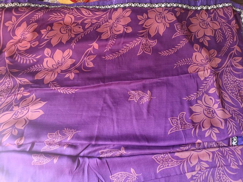 Elegant Purple Floral Fabric Sari