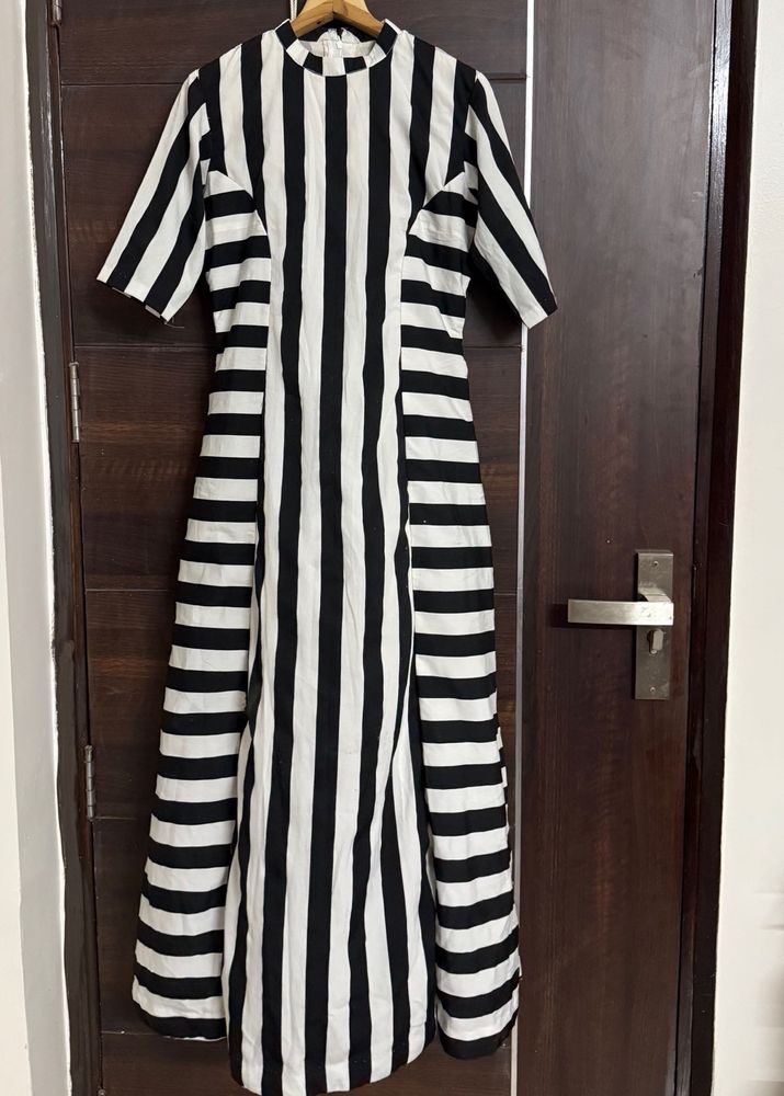 Black &amp; White Striped Maxi Dress