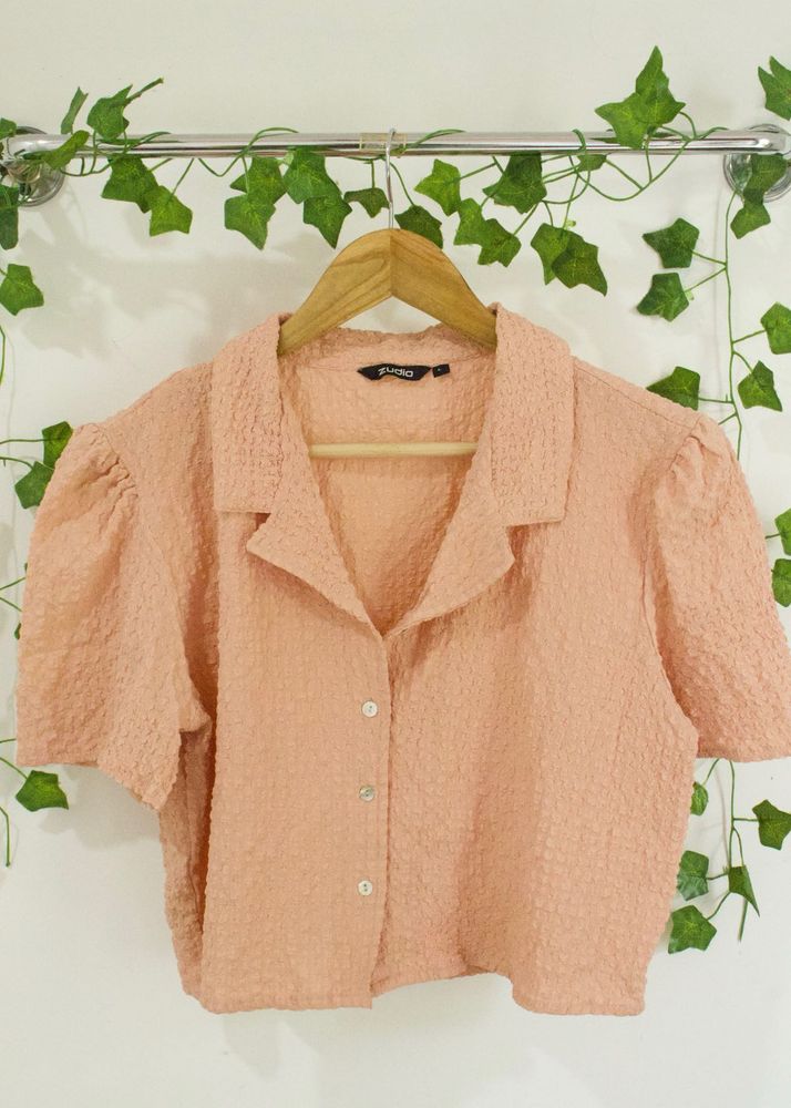 Peach Textured Crop Top