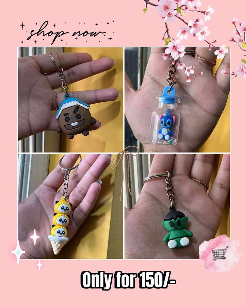 Set Of 4 Funky Cute Keychains