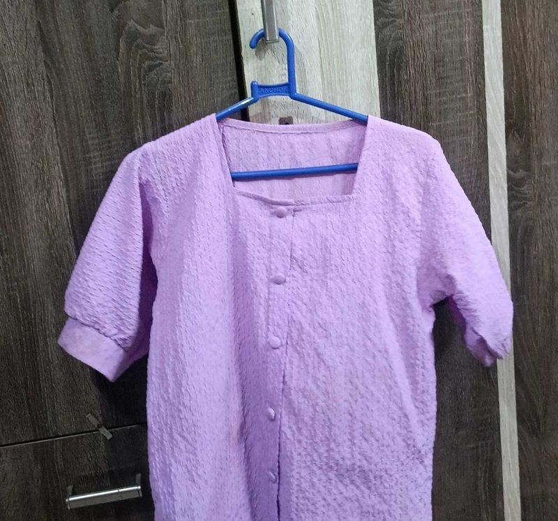 Lavender Textured Button-Up Top