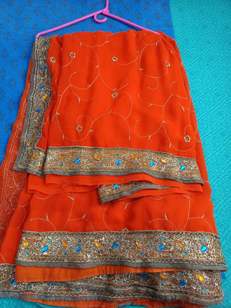 Orange Embellished Saree